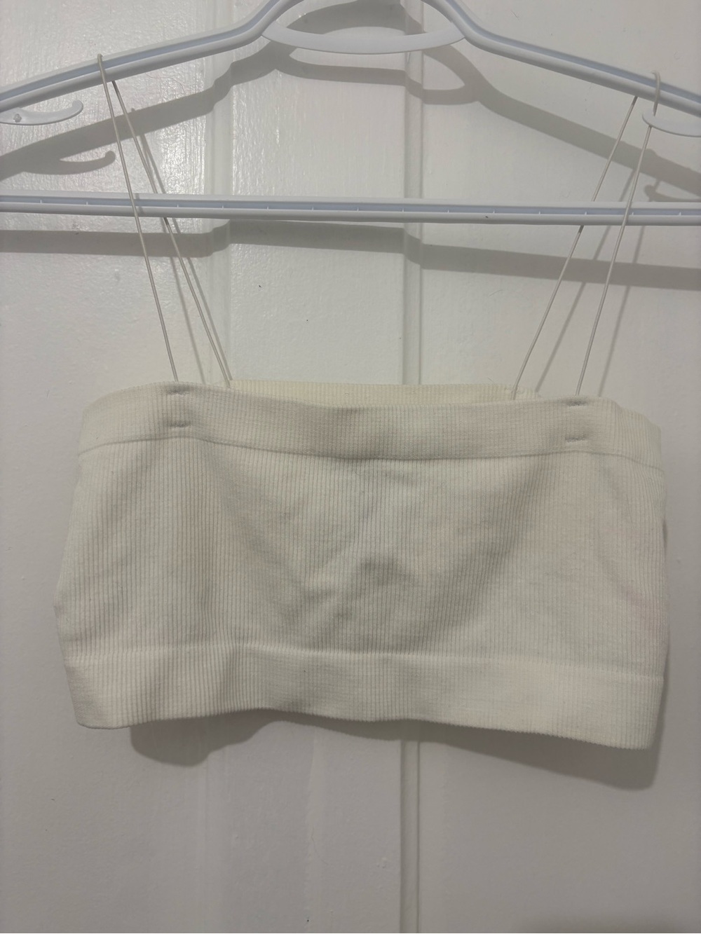 Essentials Cream Ribbed Bandeau Top with Straps